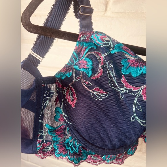 NWOT Soma Sensuous Lace Lined Balconet Underwire Bra 36 D Floral Blue #0422 - Picture 10 of 12